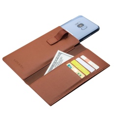 QIALINO Dompet Kulit Asli Pelindung Ponsel Pouch untuk ponsel 5,5 hingga 6,2 inci, iPhone X / 8 7 6 plus / Samsung Galaxy S8 Plus / Xiaomi / Huawei / Sony / Oppo, dll. Ukuran: 8 x 15,8 cm - Coklat-Intl