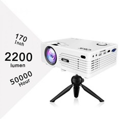 QKK 2200lumen Mini Projector - Full HD LED Video Projector 1080P Supported, 50,000 Hour Lamp Life with 170” Big Display for Home Teather, HDMI, TV, SD Card, AV, VGA, USB x2, iPhone, iPad, Android, PS4 - intl