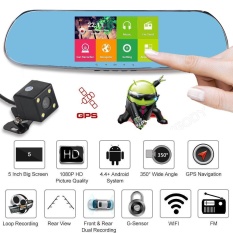 Quad Core 5 ''Android 4.0 Mobil Kaca Spion GPS 1080 P DVR + WIFI + Kamera Cadangan-Intl