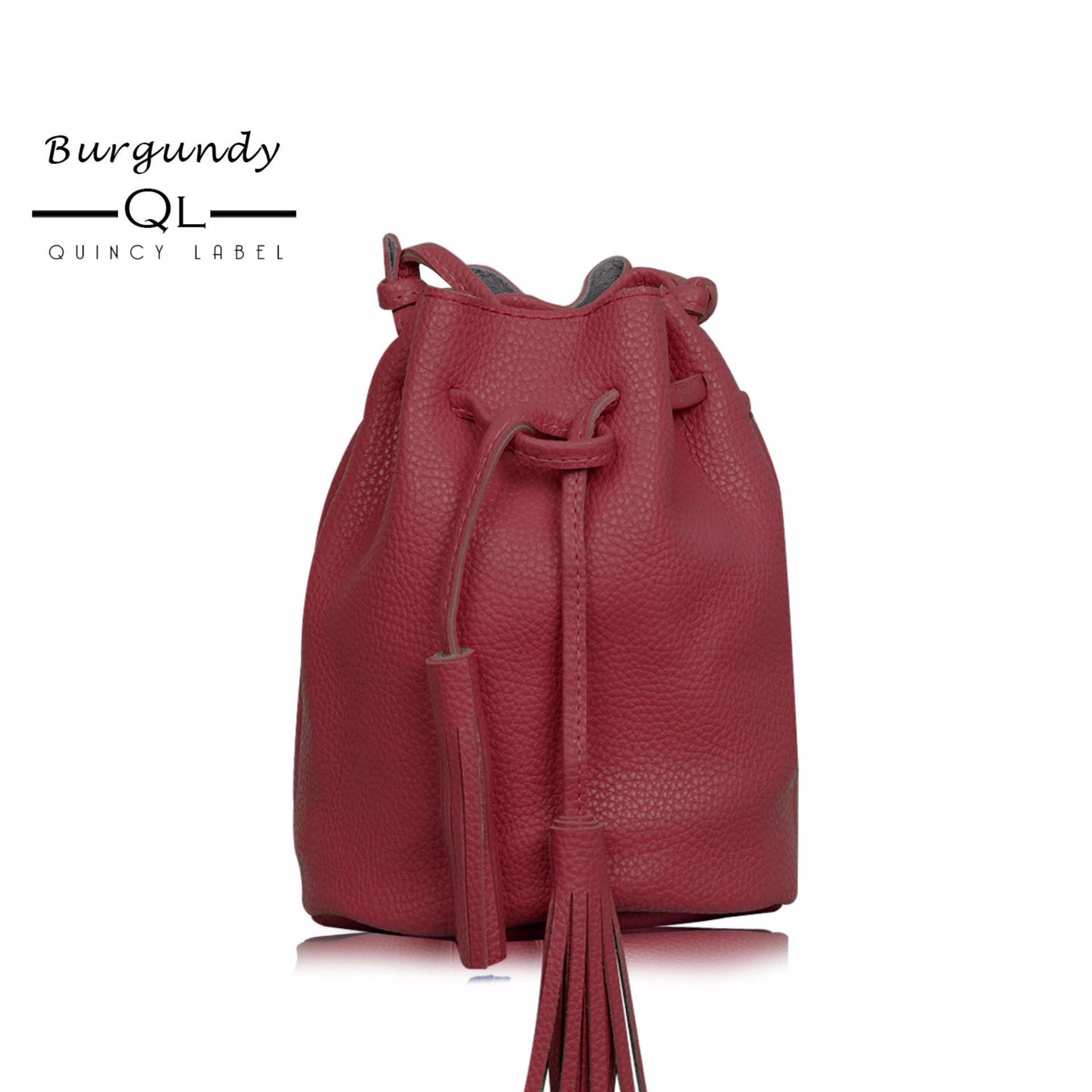 Quincy Label Mayo Tassel Bucket Women Bag - Burgandy