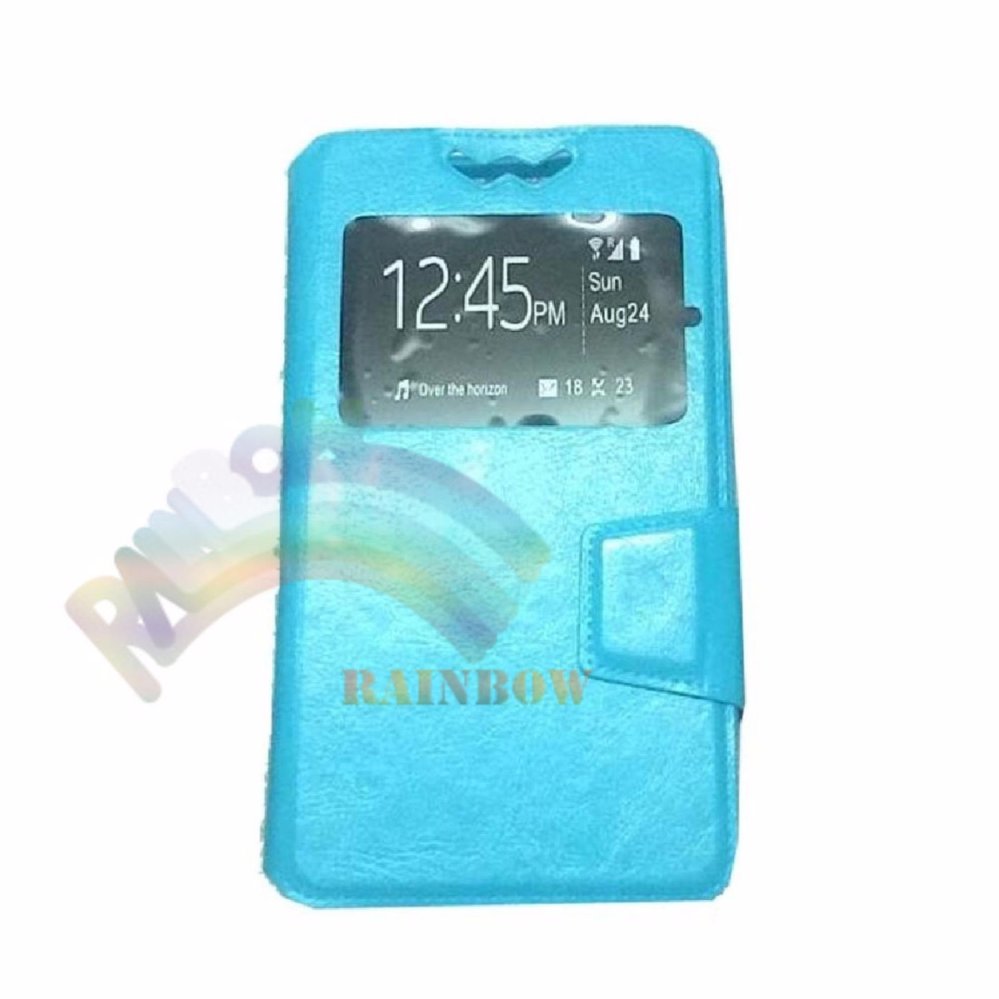 Rainbow Evercross Elevate Y2 Power Universal Leather Case Windows View F4  With Silicone Case & Kunci Magnet  / Flipcover / Flipshell - Biru Muda