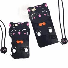 Rainbow Silikon 3D Case Apple iPhone 5 + Necklaces / Silicone Soft Case 4D iPhone5 Kucing Hitam / Casing Kartun iPhone 5s Lucky Cat / Case Boneka Iphone 5SE / Case Unik Iphone 5G / Casing Iphone5 - Black Cat