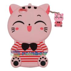 Rainbow Silikon 4D Lucky Cat Pink Oppo F1S Selfie Expert A59 Baju Garis Merah / Silikon 3D Oppo A59 / Softcase Boneka Kucing Pink / Case Kartun / Case Unik / Casing Oppo F1s - Pinky Cat Lis Red