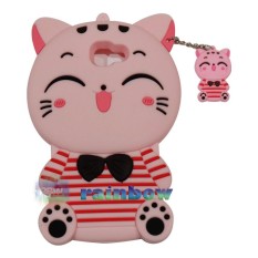 Rainbow Silikon 4D Lucky Cat Pink Samsung Galaxy J7 Prime Baju Garis Merah / Silikon 3D Samsung J7 Prime / Softcase Boneka Kucing Pink / Case Kartun / Case Unik / Casing Samsung J7 Prime - Pinky Cat Lis Red