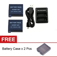 Rajawali 2 Buah Battery Dan Charger for Gopro Hero 4 SIlver/Black Complete Set + Gratis 2 Buah Battery Case