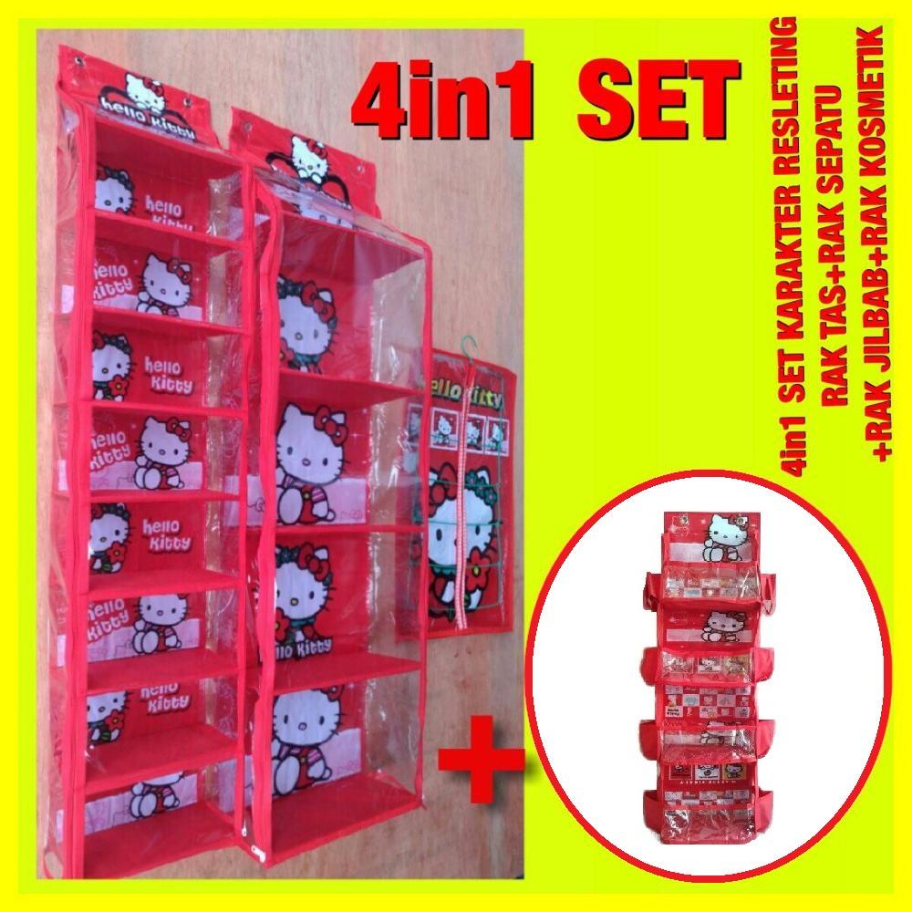 Rak Sepatu, Rak Tas, Rak Jilbab, Rak Kosmetik Gantung Karakter - 4IN1 Complete