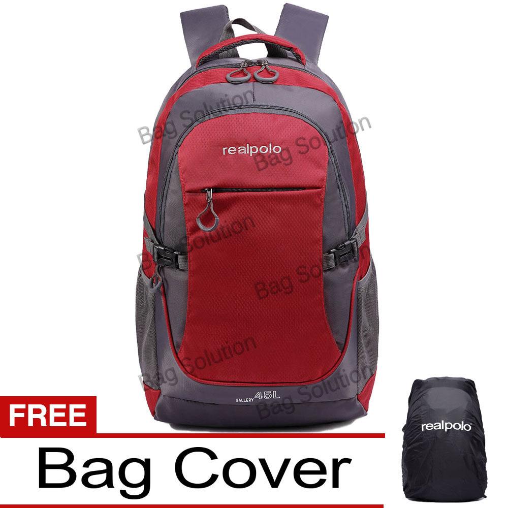 Real Polo Tas Ransel Kasual Tas Punggung Jumbo 6331 Backpack XL Bonus Bag Cover - Merah
