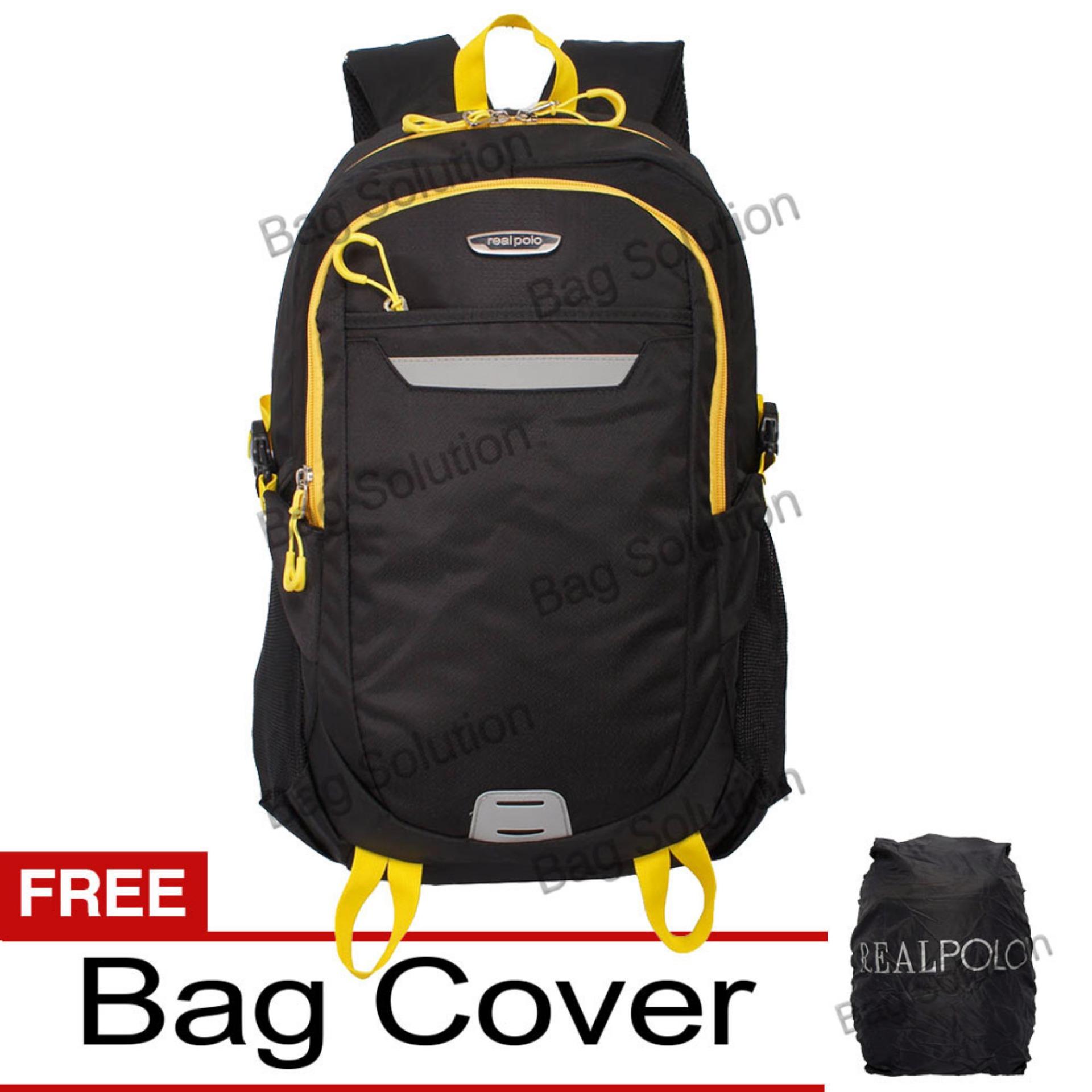 Real Polo Tas Ransel Laptop Kasual - Tas Pria Tas Wanita 6359 Backpack Up to 15 inch Bonus Bag Cover - Hitam