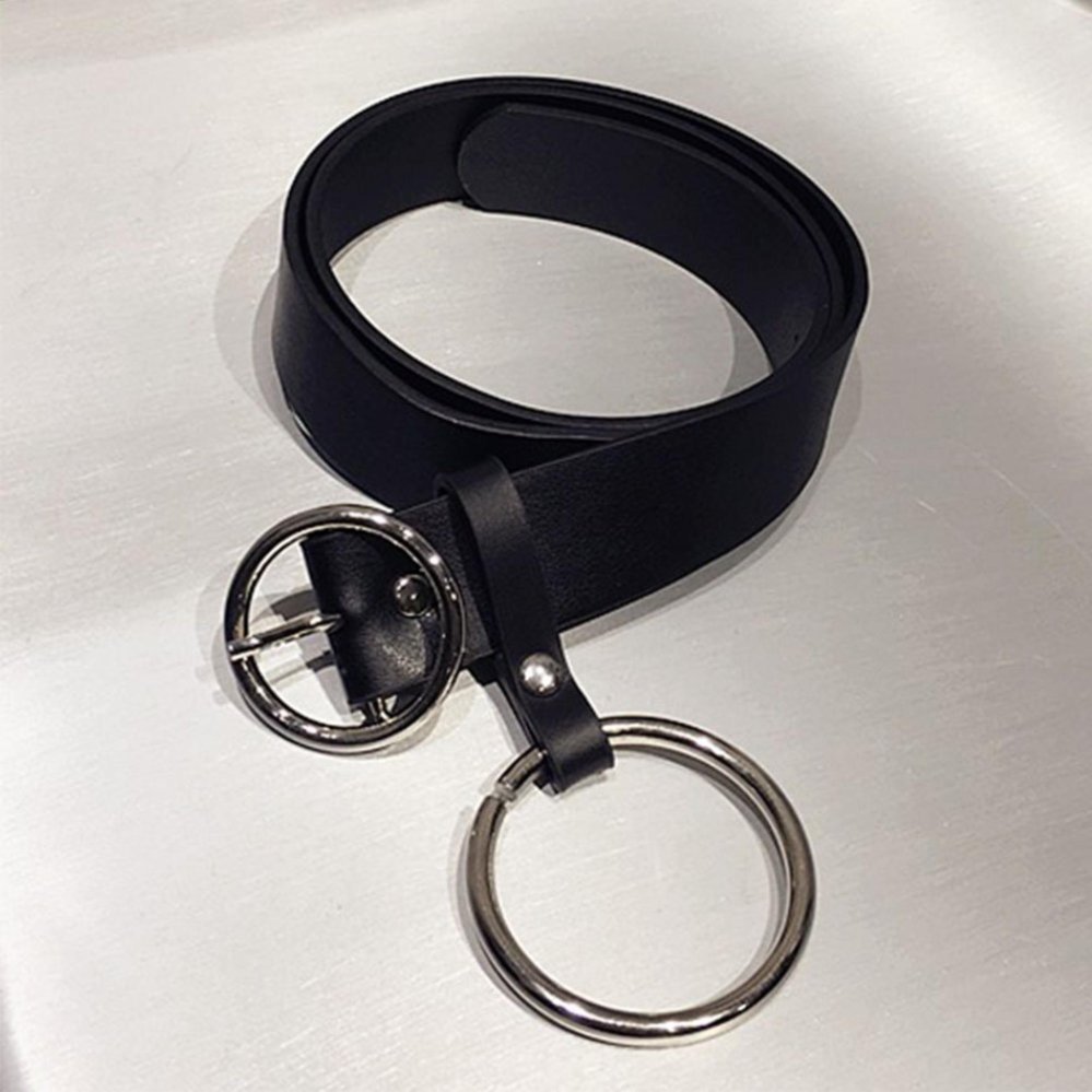 Retro Fashion Wanita Sabuk Pinggang Besar Cincin Logam Emas Fringe PU Leather Belt Hoop-Intl