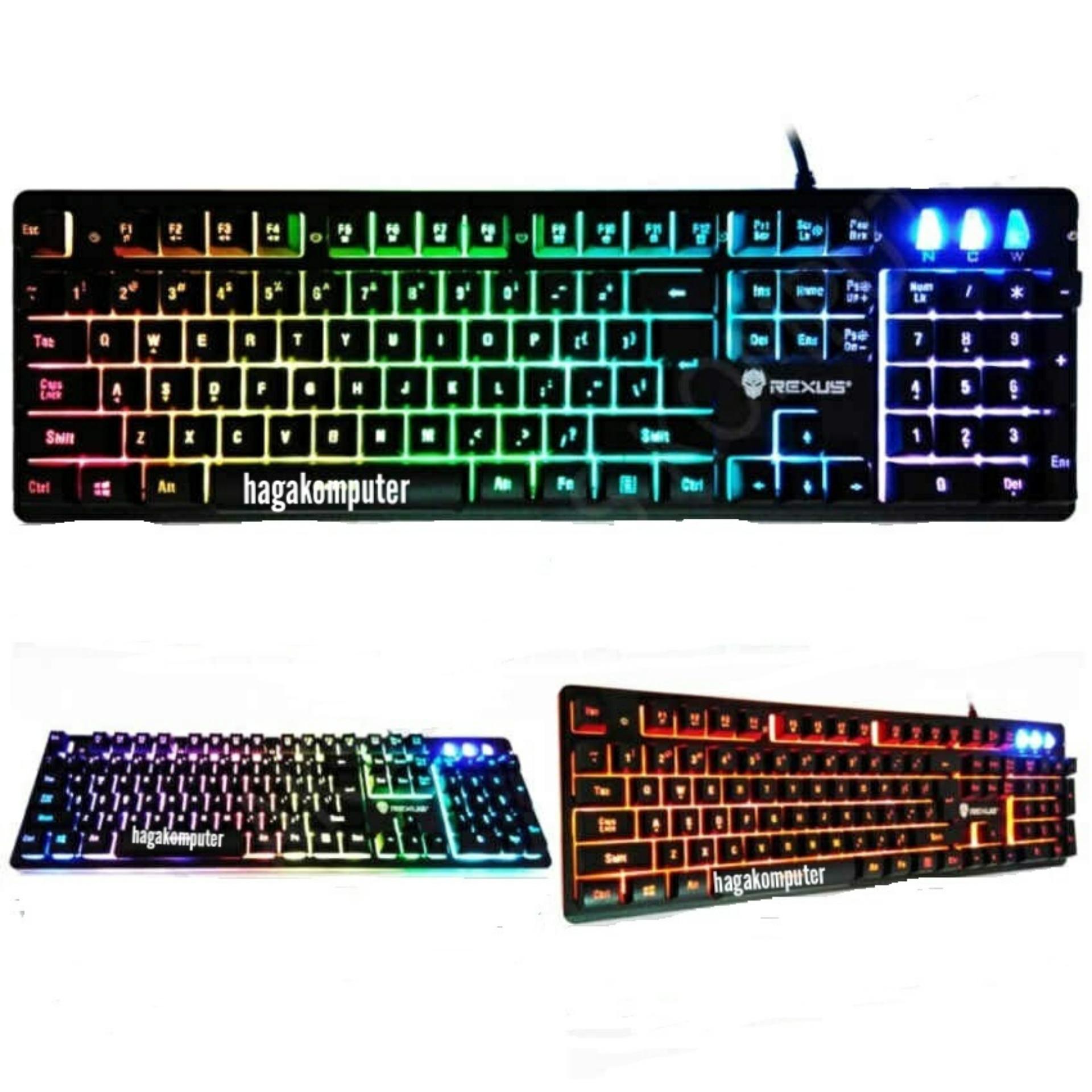 Rexus K9RGB Keyboard Gaming USB with Waving Rainbow Backlight + 9 Spectrum Mode - Hitam