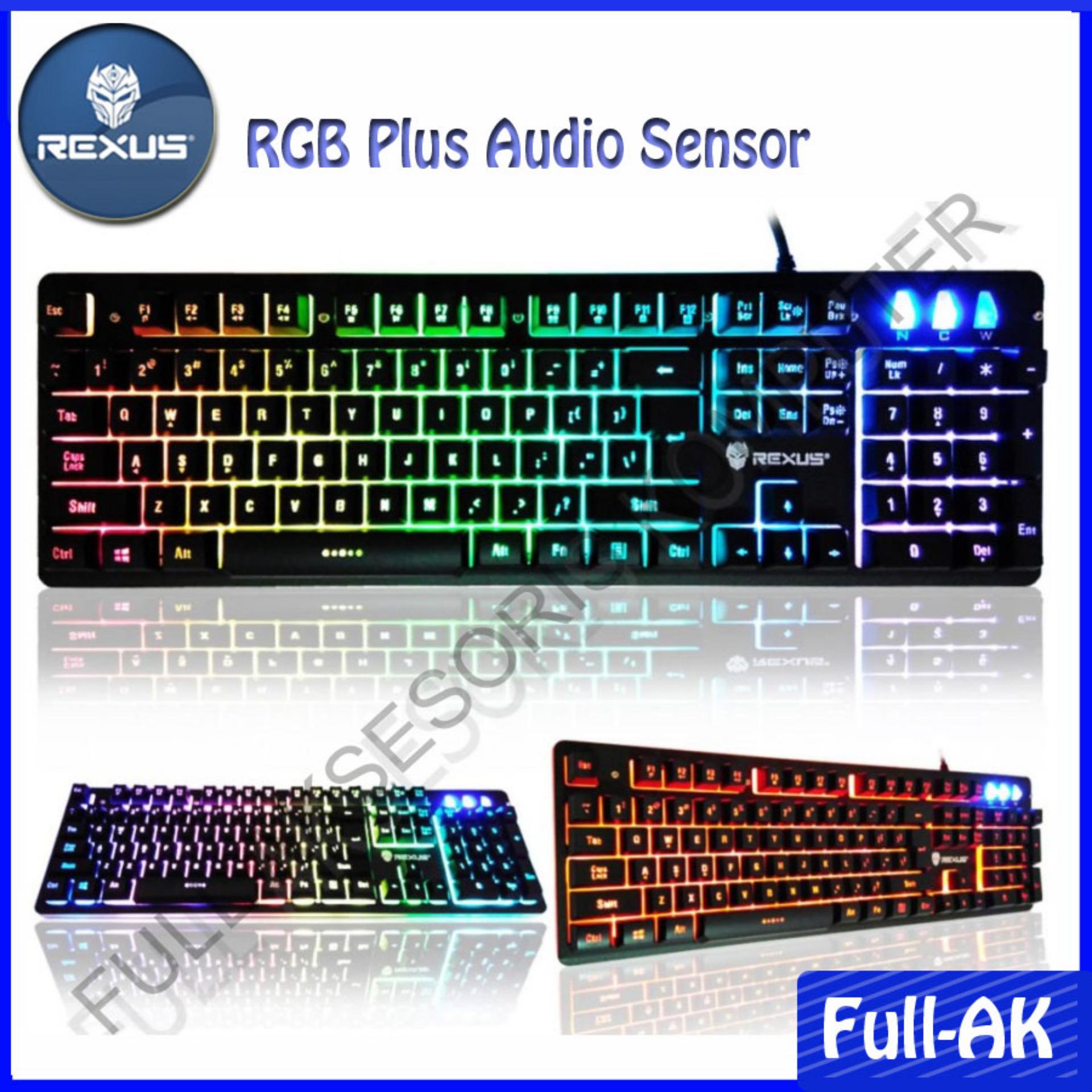 Rexus K9RGB Keyboard Gaming USB with Waving Rainbow Backlight + Audio Mode - Hitam