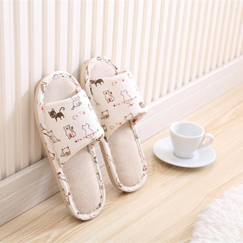 RHS Online Wanita Pria Anti-selip Lucu Linen Rumah Sandal Dalam Ruangan Terbuka Ujung Kaki Sepatu Lenan-Internasional