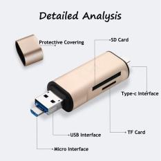 Rimas OTG 3 in 1 Smart Card Reader USB 3.0 Type C Combo - Golden / Gold / Emas / OTG Multifungsi Pembaca Memory Memori Flashdisk Flashdrive Berkualitas FREE ONGKIR & Bisa COD