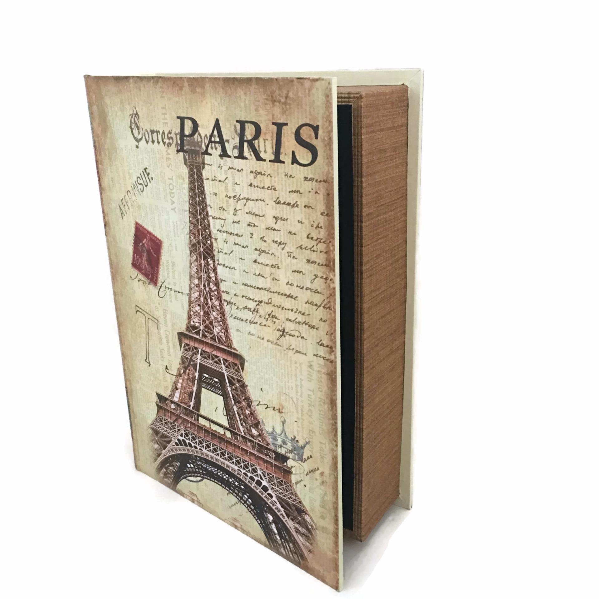 Ripple Decorative Vintage Wood Retro Book Secret Box Storage - Brankas Buku Antik Jadul Kuno - SMALL SIZE - Paris Letter