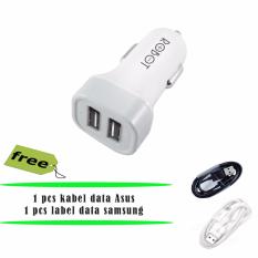Robot Car Charger Dual USB RT-C05 (2.1A/1A) - Putih + Cable Asus Micro USB Kabel data Original - Hitam + cable data USB samsung - original