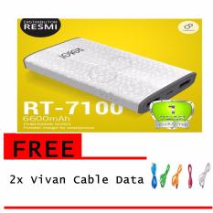Robot Power Bank RT7100 6600mAh + 2x Vivan Cable Data Cbm80 - Putih