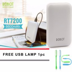 Robot Power Bank RT7200 6600mAh By Vivan Dual Output original - Putih + Free LED USB