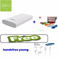 Robot Powerbank RT7100 6600mAh 1 Tahun Garansi Power Bank Dual Output + 2x kabel vivan free Handsfree wonder young - Putih