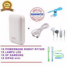 Robot Powerbank RT7200 6600mAh Power Bank Dual Output original + USB LED lamp + Mini Fan USB OTG Portable / Kipas Angin Portable - Biru Samsung Handsfree - Headset - Earphone for S6310/5360 - Putih