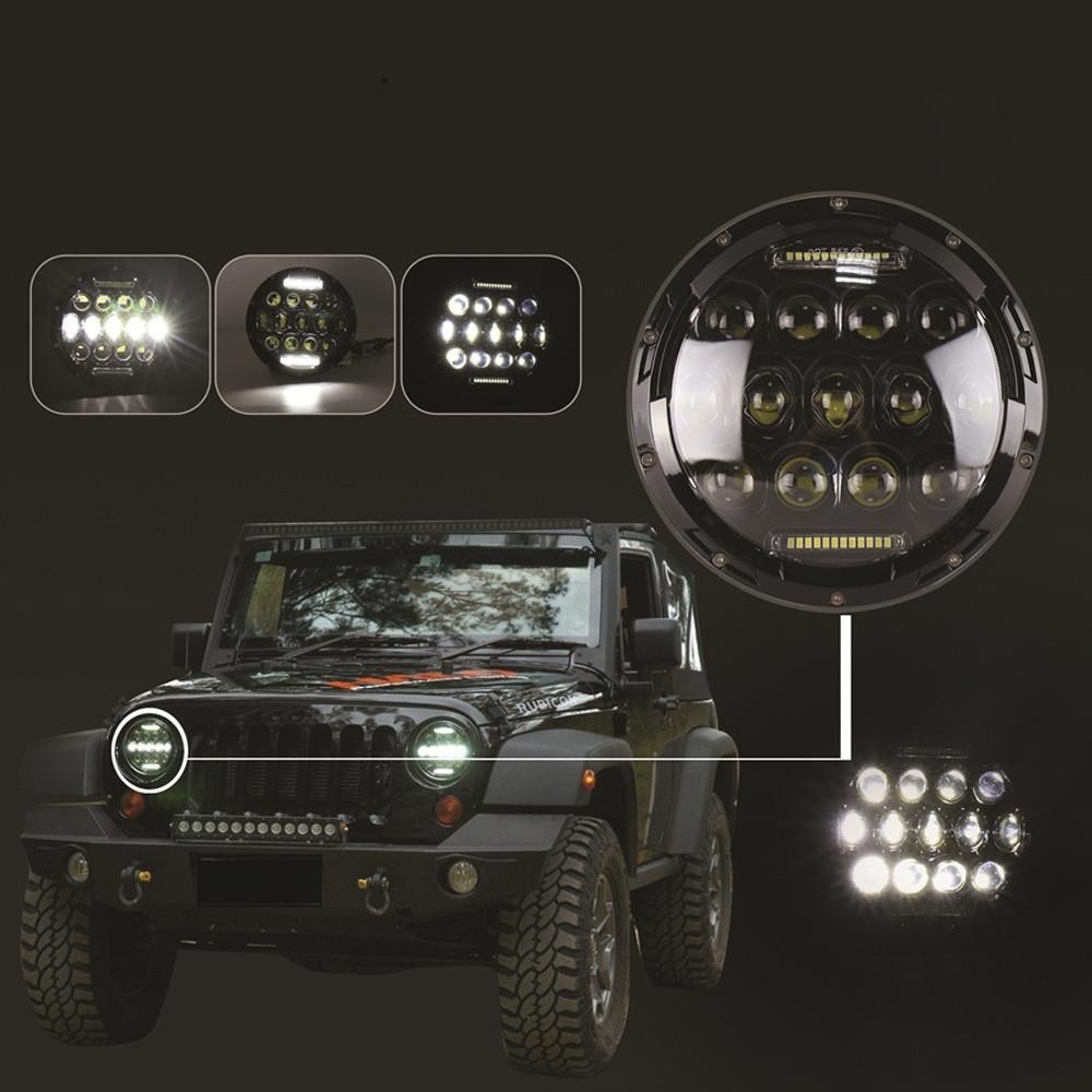 Round 7 inch 75 W Lampu LED Siang Hari DRL Hi/Lo Beam F 97-16 Jeep Wrangler- INTL