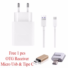 Safe Charger Plus Kabel Data USB for OPPO R5s + Free OTG Micro Usb & Tipe C - Putih