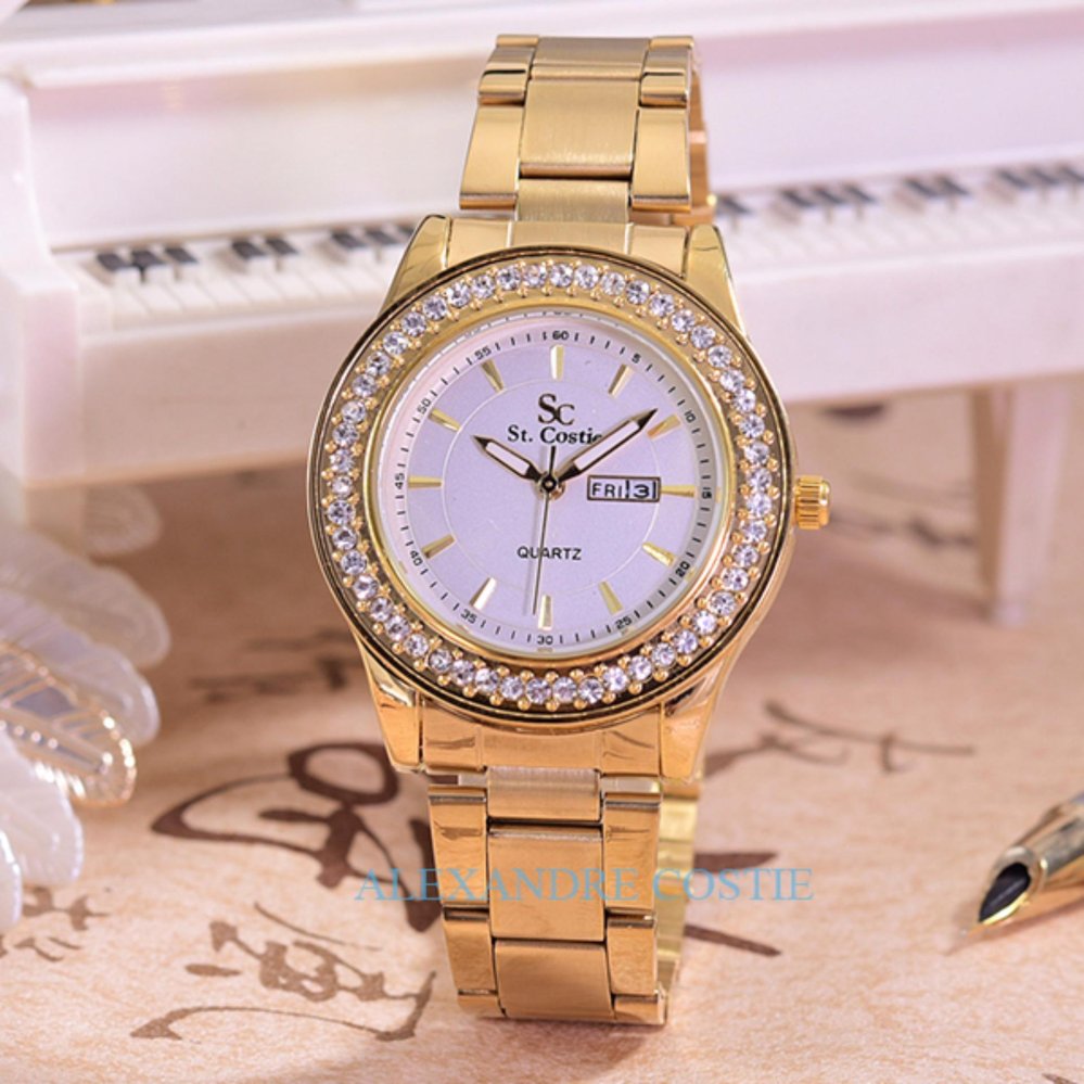 Saint Costie - Jam Tangan Wanita-Body Gold-White Dial - SC-5758C-GW-TH-Gold Dial-Stainless Steel Band