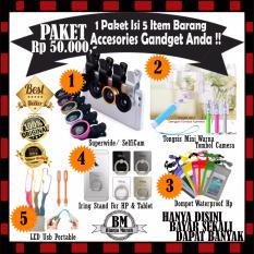 Sale !! Promo Superwide / Fisheye + Tongsis Mini Warna + Tas Waterproof + Iring Stand HP & Led Usb Portable - Paket Harga Murah 50Rb