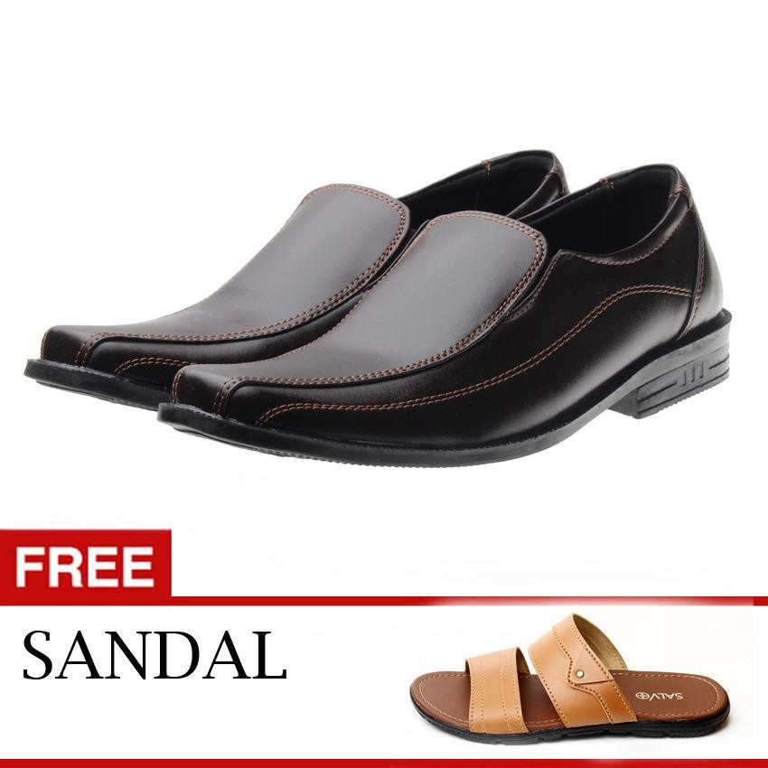 Salvo Sepatu Formal pria / sepatu formal kulit / sepatu kerja pria / sepatu pria /sepatu pria murah 959 (hitam dan coklat) Free Sandal L01 tan