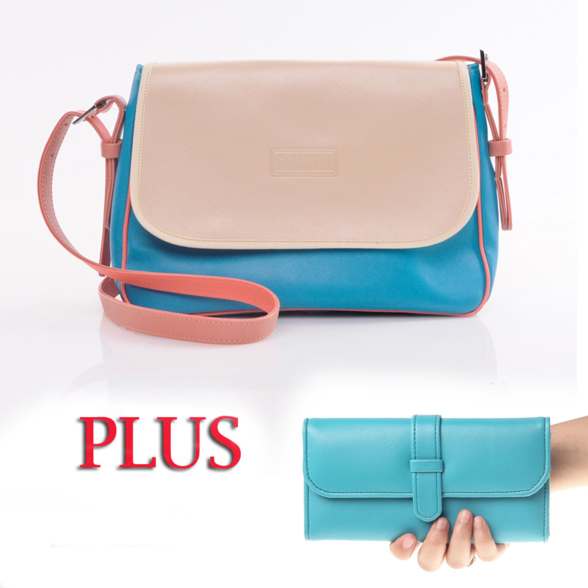 Salvora Salvora tas wanita/ tas selempang / tas slempang / tas bahu wanita / tas cewek / tas murah / tas wanita murah / tas wanita terbaru / tas cantik / was wanita branded / tas kecil /tas kerjaSV02 tosca/krem free dompet wanita SV21 tosca