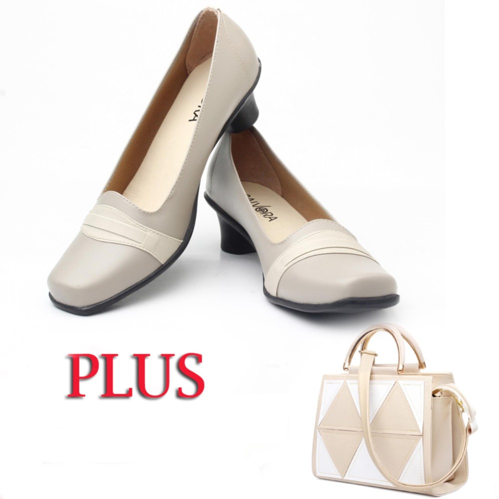 Salvora sepatu wanita formal / sepatu wanita / sepatu wanita kerja /sepatu wanita kerja pantofel / sepatu wanita murah 5cm 02 krem free tas wanita SV08 krem