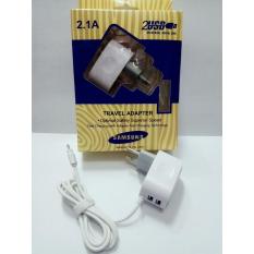 Samsung Charger Carjer TC Model Note 5 Fast Charging Adaptor 2,1 A Ampere Dual USB + Cable Untuk Samsung, Oppo, Xiomi Redmi, Asus dan Semua Merk Android Foto Asli - Putih.