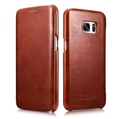 Samsung Galaxy S7 Edge Leather Case, Icarercase Business Series Vintage Genuine Leather Curve Edge Flip In Wallet Cover, Folio Flip Style Cases(Brown) - intl