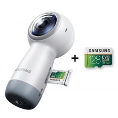 Samsung Gear 360 (Edisi 2017) Real 360 ° 4 K VR Camera (Versi AS dengan Garansi) + Samsung 128 GB 100 MB/s (U3) MicroSD EVO Pilih Kartu Memori dengan Adaptor (MB-ME128GA/AM)-Intl