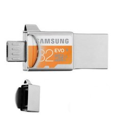 Samsung Metal USB OTG Original+MicroSDHC EVO Original 32GB Class 10 Ultra-Fast Performance - Silver Alumunium