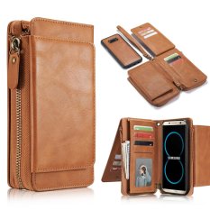 Samsung S8 Plus Case, Jiaing Dompet Kulit Asli Folio Flip Cover dan Detachable Magnetic Back Cover Dompet dengan Pemegang Kartu Kredit untuk Galaxy S8 Plus, Brown (6.2 '')-Intl
