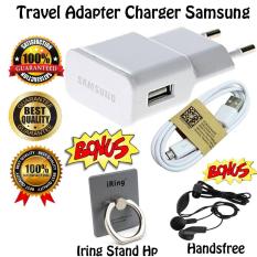 Samsung Travel Adapter Charger Kabel Micro USB - Putih + Handsfree + Iring Stand Hp