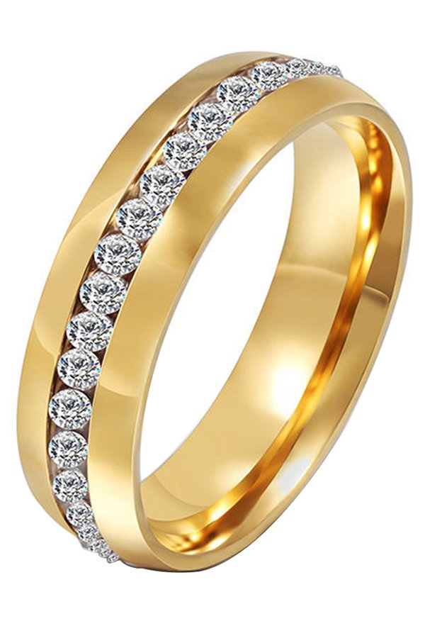 Sanwood Pasangan Kekasih Berlian Imitasi Titanium Cincin Baja Emas US 6