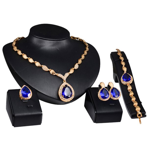 Sanwood® Perempuan Partai Titisan Hujan Air Mata Kubik Zirkonia Anting Kalung Gelang Cincin Biru