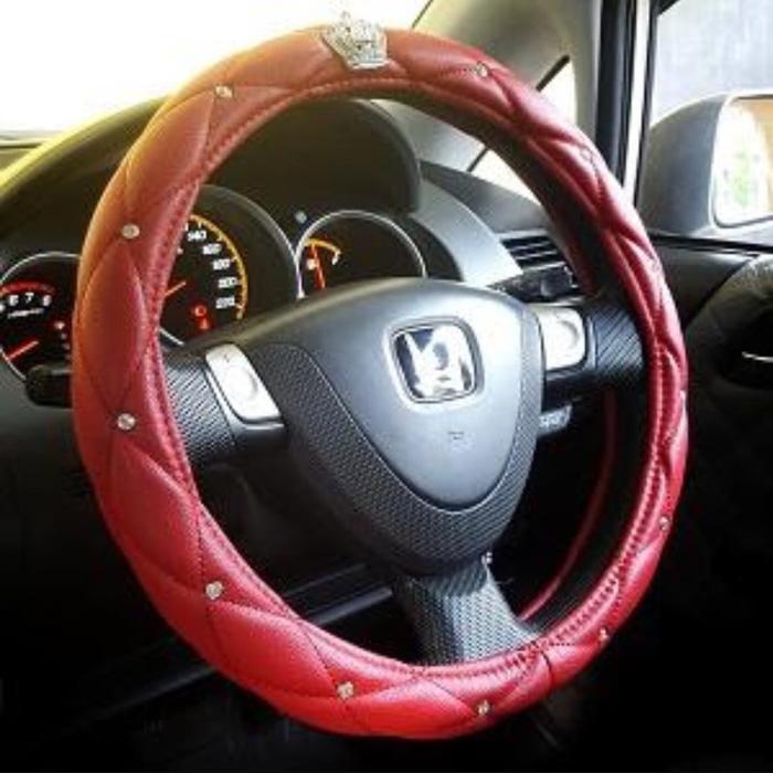 Sarung Stir mobil DAD Mahkota warna Merah / Sarung setir Crown warna Merah / sarung steer mobil cantik unik lucu feminim / pelindung stir mobil warna polos
