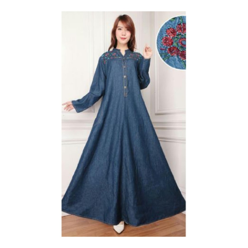 Sb collection Maxi dress Andrea Jeans Jumbo gamis bordir-Biru Tua