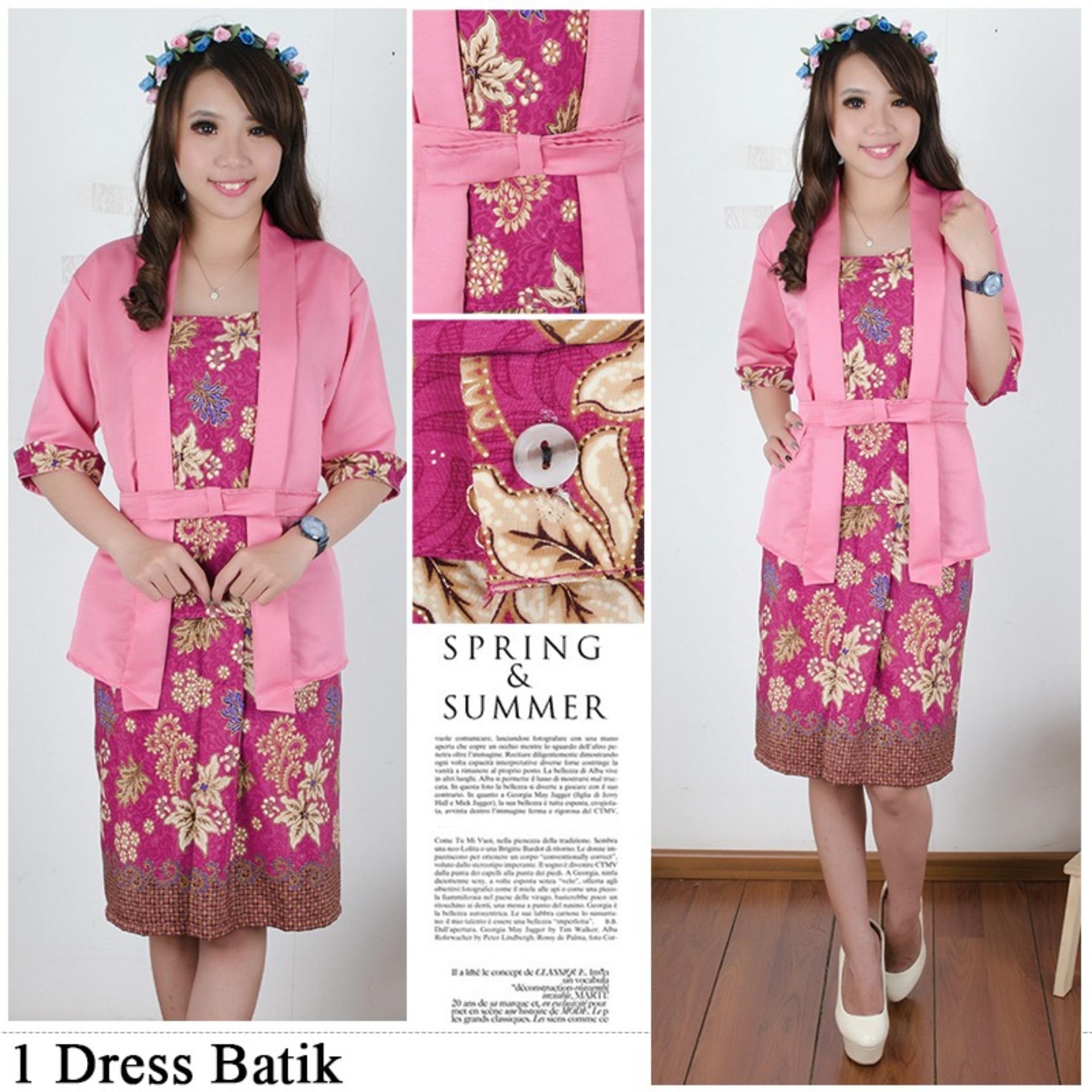 SB Collection Stelan Kebaya Hanny Atasan Blouse Dan Rok Span Batik - Pink