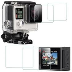 Pelindung Layar untuk GoPro HERO 4 Hitam/Perak (Layar dan Lensa), Afunta 2 Pack (4 Pcs) HERO4 Anti Gores Tahan Air Kaca Antigores Aksesori Film-Intl