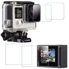 Pelindung Layar untuk GoPro HERO 4 Hitam/Perak (Layar dan Lensa), Afunta 2 Pack (4 Pcs) HERO4 Anti Gores Tahan Air Kaca Antigores Aksesori Film-Intl