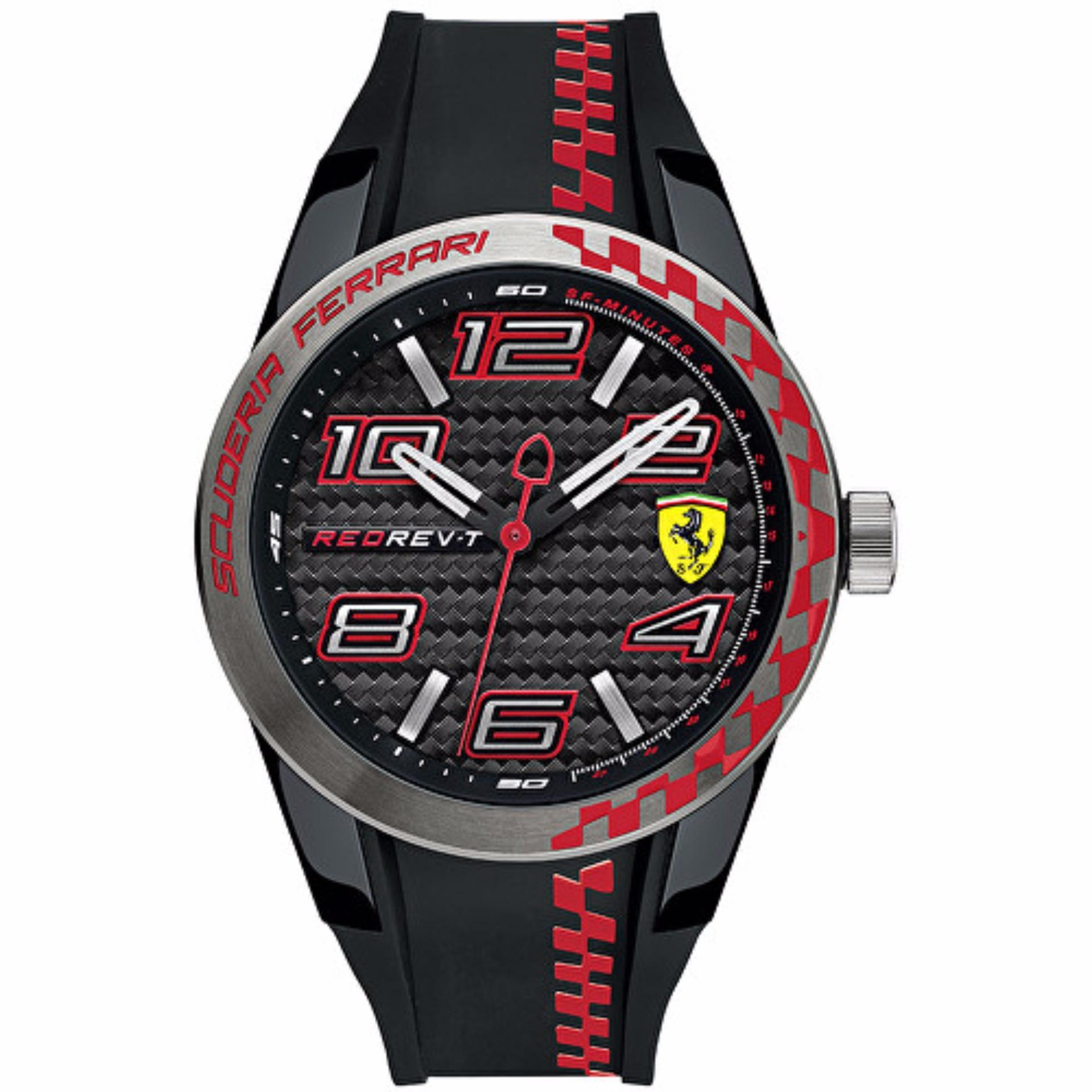 SCUDERIA FERRARI 0830336 - Redrev -T - Jam Tangan Pria - Bahan Tali Rubber - Hitam