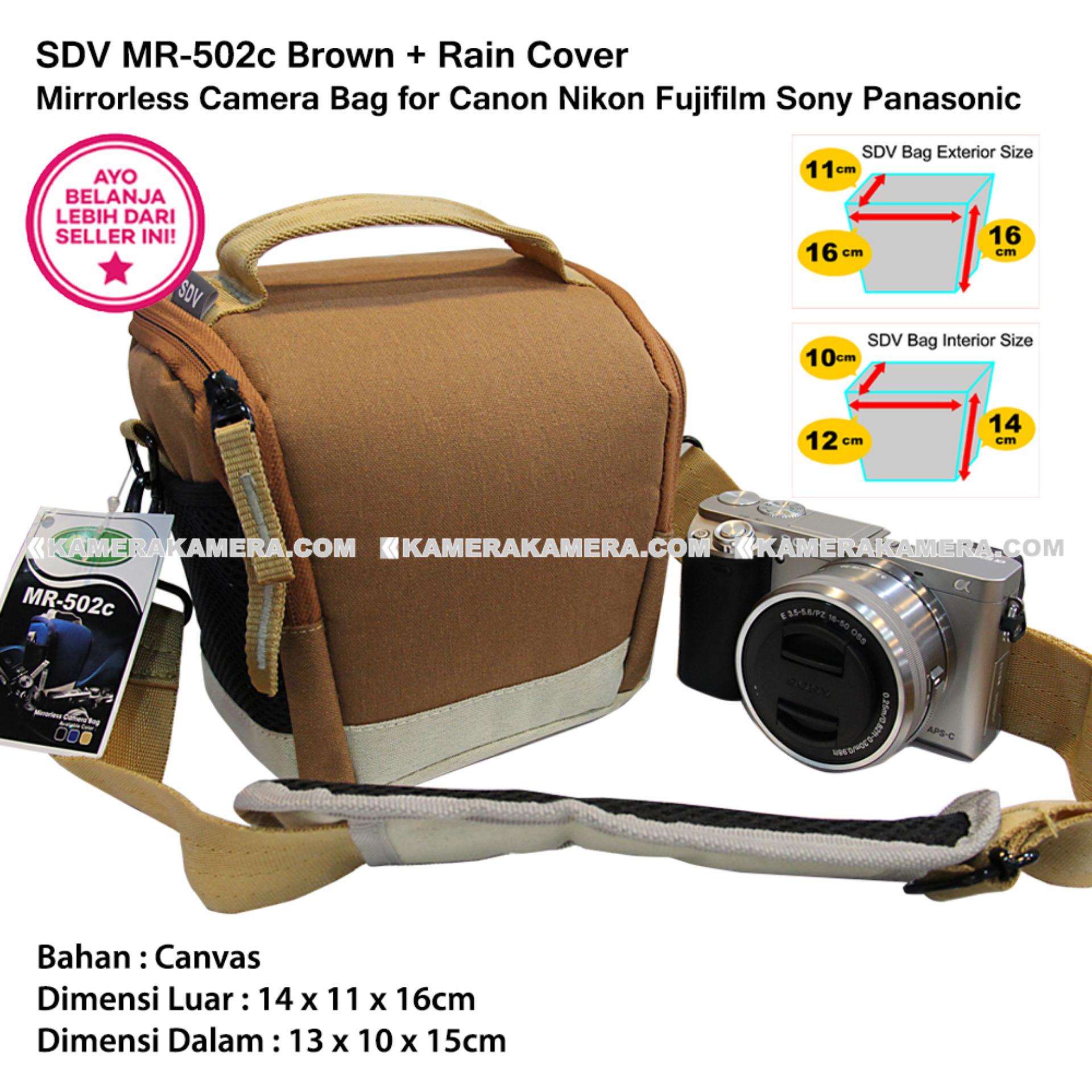 SDV MR-502c Brown Canvas Bag with Rain Cover Tas Kamera Mirrorless Canon Nikon Sony FujiFilm Panasonic Olympus Samsung
