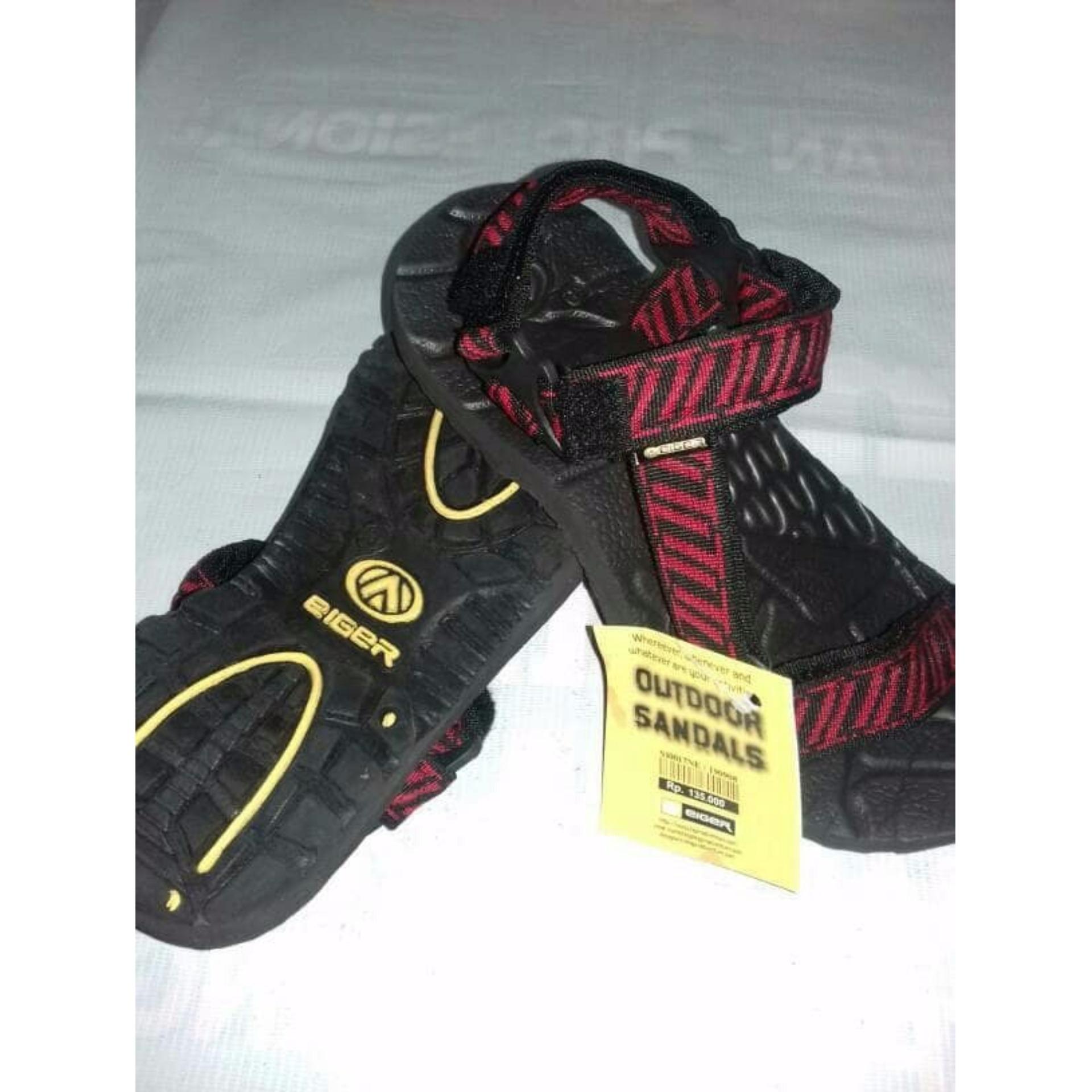 SENDAL GUNUNG SELOP HITAM TALI MOTIF MERAH HITAM