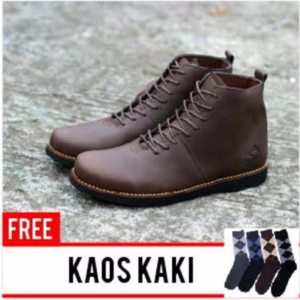 sepatu brodo kulit asli original wolf malamut coklat