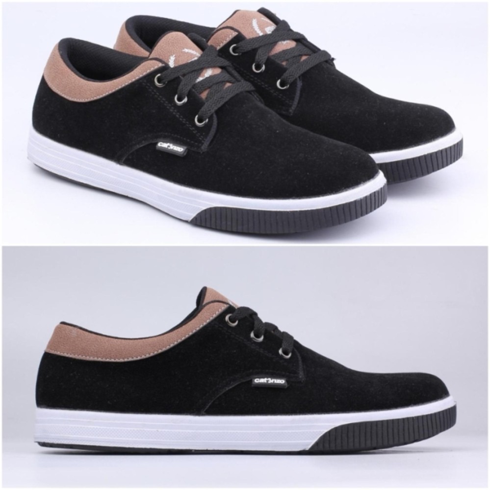 Sepatu Kets Pria Sekolah Kuliah Sneakers Casual Hitam Bertali Catenzo