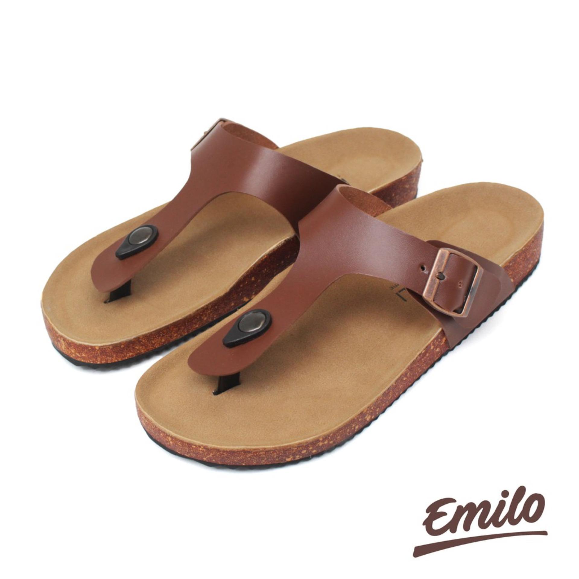 Sepatu Kulit Bandung - Emilo Men Footbed Original Sandal Pria Kasual Sendal Jepit Casual