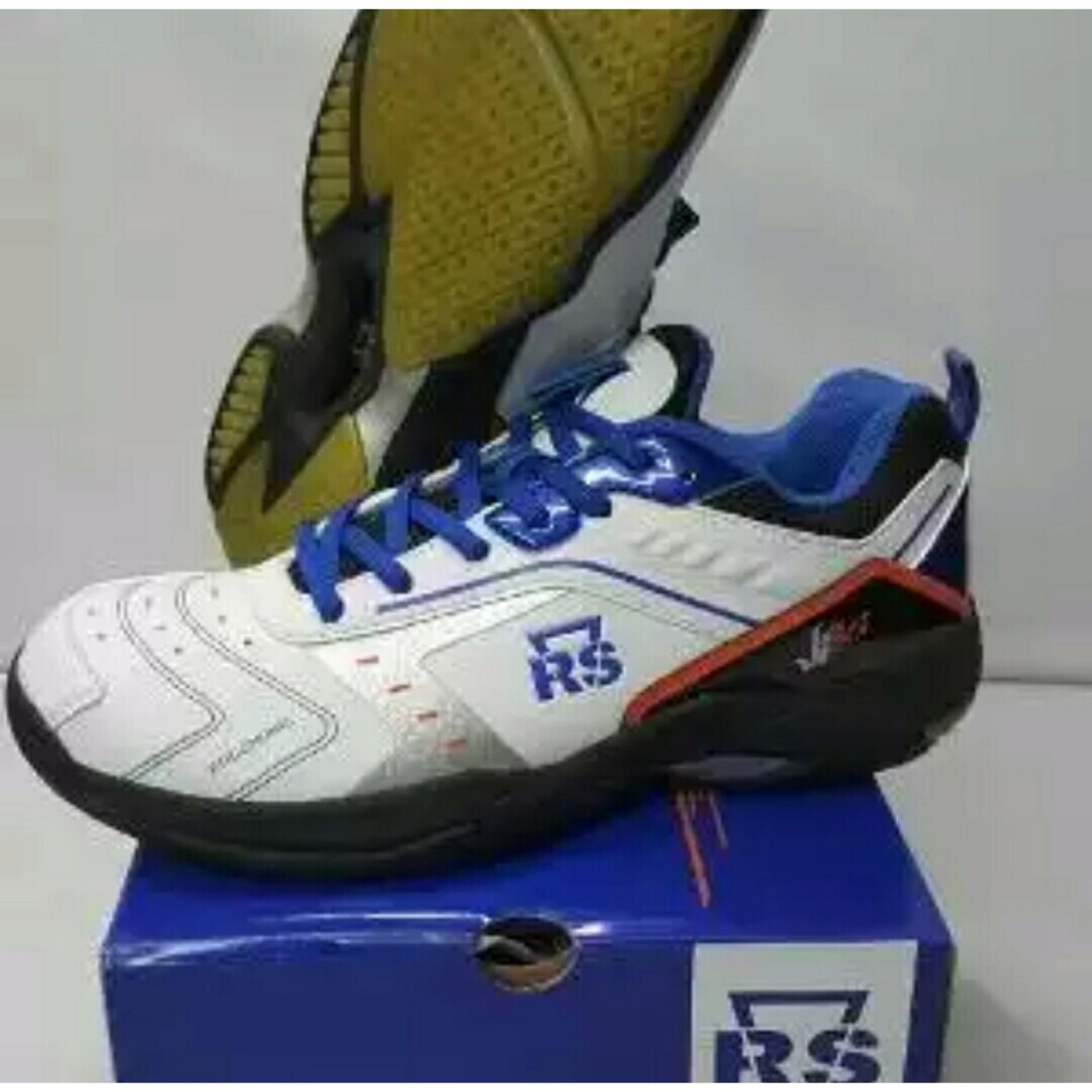 SEPATU RS JF861 ORIGINAL WHITE BLUE PUTIH BIRU BADMINTON SHOES JUAL PERLENGKAPAN BULUTANGKIS ADHA SPORT